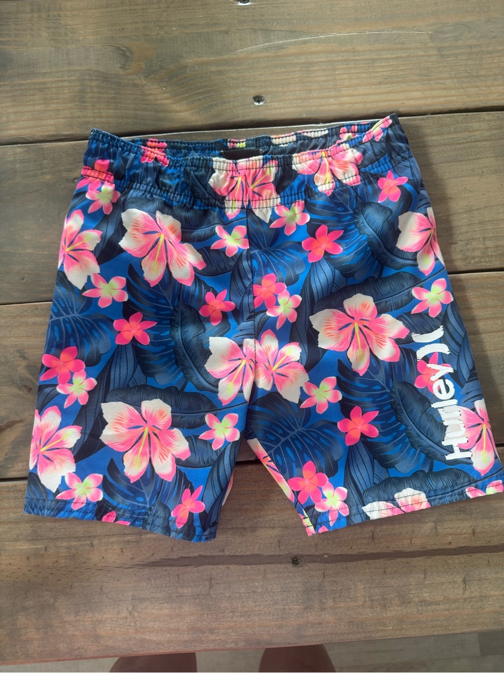 Hurley Navy Blue Floral Swim Shorts with Pink Flowers